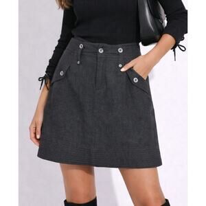 Vintage Signal Wool Tweed A-Line Skirt Size 2 Gray Academia Utility Y2K Preppy